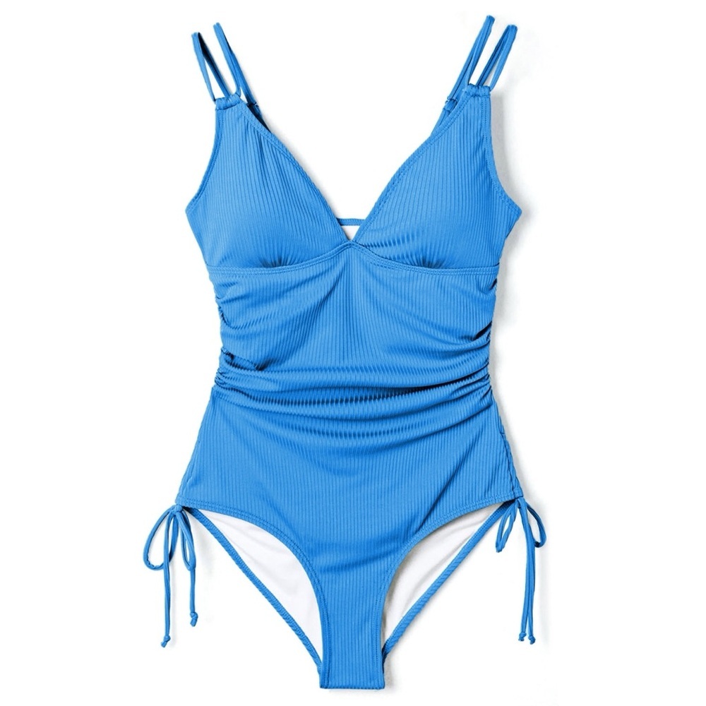 Adjustable Straps Ribbed Knit One Piece Swimsuit - Picture 3 of 3